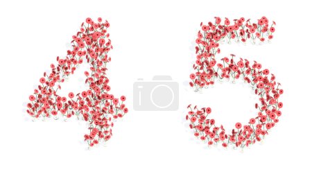 Photo for Concept or conceptual set of beautifull blooming gerberas bouquets forming the fonts  4 and 5. 3d illustration metaphor for education, design and decoration, romance and love, nature, spring or summer. - Royalty Free Image