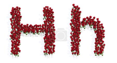 Foto de Concept or conceptual set of beautiful blooming red roses bouquets forming the font H. 3d illustration metaphor for education, design and decoration, romance and love, nature, spring or summer. - Imagen libre de derechos