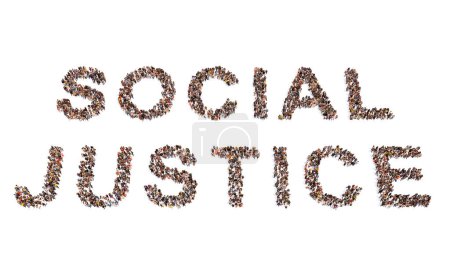 Photo for Concept or conceptual large community of people forming the SOCIAL JUSTICE message. 3d illustration metaphor for equal human rights and opportunities, education and non discrimination - Royalty Free Image