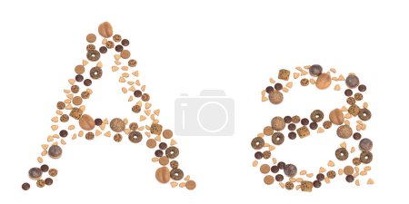 Photo for Concept or conceptual set of pastry delicious products forming the font A. 3d illustration metaphor for education, school, agriculture, traditional and rustic, organic, healthy and natural. - Royalty Free Image