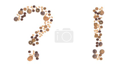 Photo for Concept or conceptual set of pastry delicious products forming the !? and ? signs. 3d illustration metaphor for education, school, agriculture, traditional and rustic, organic, healthy and natural. - Royalty Free Image
