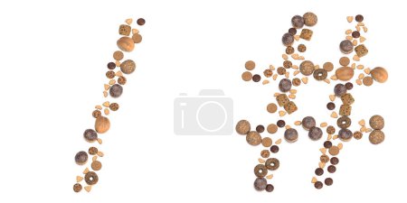 Photo for Concept or conceptual set of pastry delicious products forming the hash? and division slash signs.3d illustration metaphor for education, school, agriculture, traditional and rustic, organic, healthy and natural. - Royalty Free Image