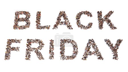 Photo for Concept or conceptual large community of people forming BLACK FRIDAY slogan. 3d illustration metaphor for marketing, promotion, shopping, special price, offer, discount or deal - Royalty Free Image