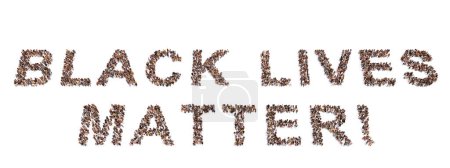 Téléchargez les photos : Concept conceptuel grande communauté de personnes formant BLACK LIVES MATTER message. 3d illustration métaphore pour le mouvement antiracisme pour mettre fin à la discrimination et donner des droits égaux aux personnes noires - en image libre de droit