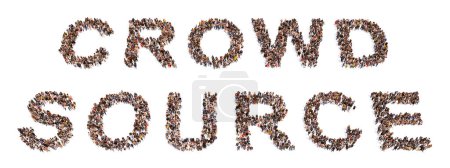 Téléchargez les photos : Concept ou concept grande communauté de personnes formant le concept CROWD SOURCE. 3d illustration métaphore pour l'externalisation, entreprise, réseau, équipe, travail d'équipe, services, ressources, gestion, coopération - en image libre de droit