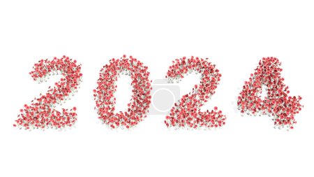 Téléchargez les photos : Concept ou ensemble conceptuel de beaux bouquets de gerberas en fleurs formant l'année 2024. Illustration 3D métaphore de l'espoir, avenir, prospérité, santé, romance et amour, nature, printemps ou été. - en image libre de droit