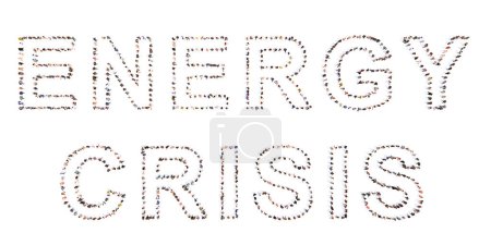 Photo for Concept or conceptual large community of people forming ENERGY CRISIS message. 3d illustration metaphor for energy shortages due to war, russian sanctions, coal dependency and  drought - Royalty Free Image