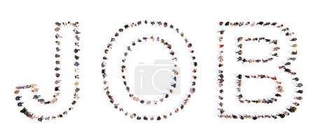 Photo for Concept  or conceptual large community of people forming JOB word. 3d illustration metaphor for work, human resources, employment, recruitment, career, opportunity, team, management and professional - Royalty Free Image