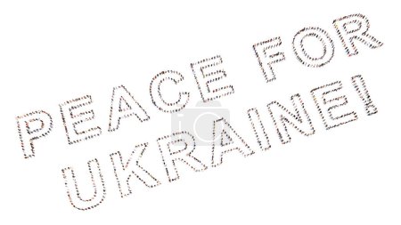 Foto de Concept conceptual large community of people forming the PEACE FOR UKRAINE message.  3d illustration metaphor for  patriotism, stop the war, freedom and democracy, human rights, love and  hope - Imagen libre de derechos
