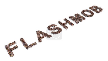 Photo for Concept or conceptual large community of people forming FLASHMOB word. 3d illustration metaphor to massive and spontaneous people gatherings,  performance, ceklebration, community and society - Royalty Free Image