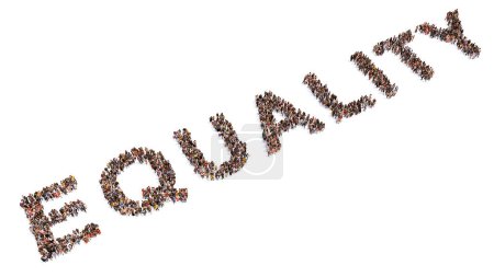 Photo for Concept or conceptual large community of people forming EQUALITY message. 3d illustration metaphor to gender equality, equal salery, career and employment opportunities, respect and progress - Royalty Free Image