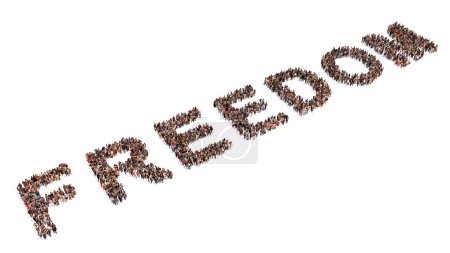 Photo for Concept conceptual large community of people forming FREEDOM word. 3d illustration metaphor to victory, independence, change, hope, courage, life, happiness, health, motivation,  adventure, meditation - Royalty Free Image