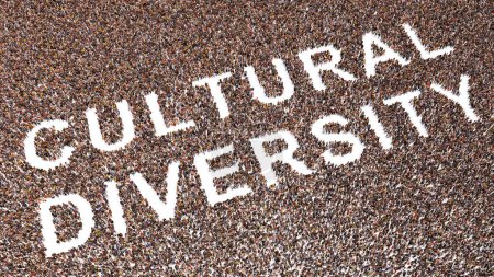 Concepto conceptual gran comunidad de personas que forman el mensaje de DIVERSIDAD CULTURAL. 3d ejemplo metáfora a multicultural, multiétnico, educatiom, comunidad, trabajo en equipo, amistad, inclusión, respeto
