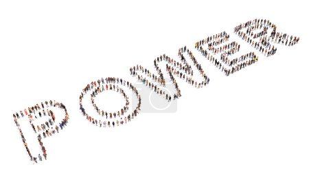Photo for Concept conceptual large community of people forming the word POWER . 3d illustration metaphor for strength, sport,  confidence, leadership, responsibility and motivation, environment and technology - Royalty Free Image