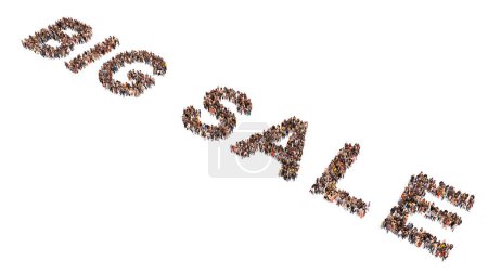 Photo for Concept or conceptual large community of people forming BIG SALE slogan. 3d illustration metaphor for marketing, promotion, shopping, special price, offer, discount or deal - Royalty Free Image