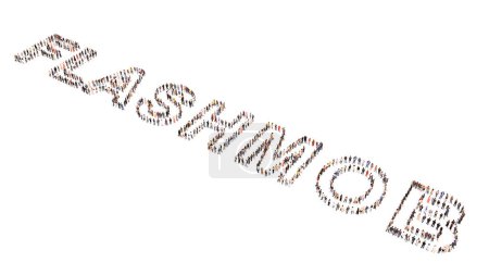 Photo for Concept or conceptual large community of people forming FLASHMOB word. 3d illustration metaphor to massive and spontaneous people gatherings,  performance, ceklebration, community and society - Royalty Free Image