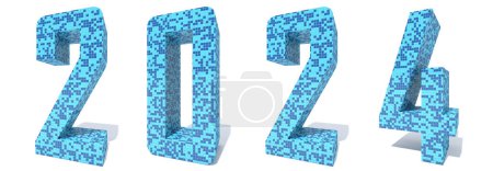 Photo for Concept or conceptual 2024 year made of blue light and dark square mosaic ceramic or glass tiles isolated on white background.An abstract 3D illustration as a  metaphor for uture, vision, real estate, prosperity or business growth - Royalty Free Image
