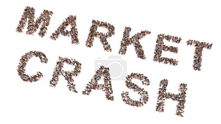 Photo for Concept or conceptual large community of people forming   MARKET CRASH message. 3d illustration metaphor for financial and investment crisis, stock market decline,  bankruptcy and currency depreciation - Royalty Free Image