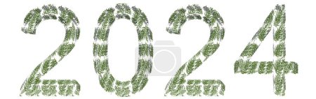 Foto de Concepto o conceptual 2024 año hecho de fuente de patrón de abeto verde aislado sobre fondo blanco. Una abstracta ilustración 3D como metáfora del futuro, la celebración, la naturaleza, el medio ambiente, la ecología y el clima - Imagen libre de derechos