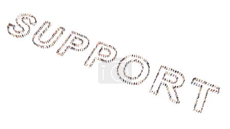 Photo for Concept or conceptual large community of people forming the word SUPPORT. 3d illustration metaphor for help, financial and emotional assistance, counseling and guidance, therapy, care, community and strenght - Royalty Free Image