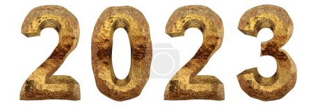 Photo for Concept or conceptual 2023 year made of  brown  ice font isolated on white background. An abstract 3D illustration as a  metaphor for future,celebration,nature,environment,ecology and climate - Royalty Free Image