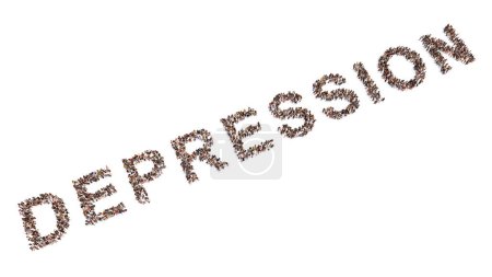 Photo for Concept  or conceptual large community of people forming the DEPRESSION word. 3d illlustration metaphor for economic and crisis, business, unemployment, inflation, bankruptcy, debt and homelessness - Royalty Free Image