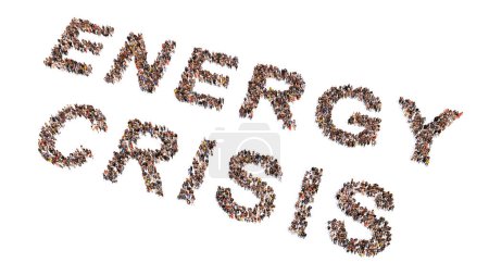 Foto de Concepto o gran comunidad conceptual de personas que forman el mensaje ENERGY CRISIS. 3d ejemplo metáfora de escasez de energía debido a la guerra, sanciones rusas, dependencia del carbón y sequía - Imagen libre de derechos