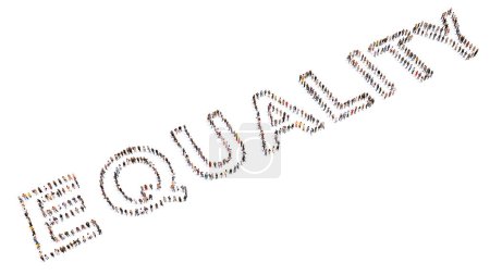 Photo for Concept or conceptual large community of people forming EQUALITY message. 3d illustration metaphor to gender equality, equal salery, career and employment opportunities, respect and progress - Royalty Free Image