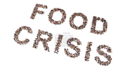 Photo for Concept or conceptual large community of people forming the FOOD CRISIS message. 3d illustration metaphor for food shortages  due to recession, war, higher oil and energy prices and drought - Royalty Free Image