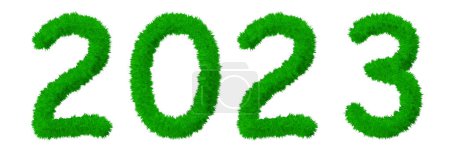 Foto de Concepto conceptual 2023 año hecho de césped verde de verano símbolo de hierba aislado sobre fondo blanco. 3d ilustración como metáfora de futuro, naturaleza, medio ambiente, crecimiento orgánico, ecología, conservación - Imagen libre de derechos
