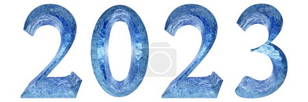 Photo for Concept or conceptual 2023 year made of  blue ice font isolated on white background. An abstract 3D illustration as a  metaphor for future, celebration, nature,  environment, ecology and climate - Royalty Free Image