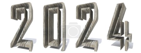 Photo for Concept or conceptual 2024 year made of  wood or wooden font isolated on white background. An abstract 3D illustration as a  metaphor for future, vision, real estate, prosperity or business growth - Royalty Free Image