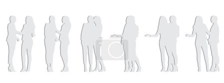 Téléchargez les photos : Concept conceptuel gris silhouette découpée en papier de deux femmes debout et parlant de perspectives différentes isolé sur blanc. Illustration 3D comme métaphore de l'entreprise, de la communication et de l'amitié - en image libre de droit