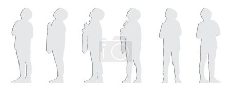 Foto de Concepto de silueta de corte de papel gris conceptual de un niño usando una corbata desde diferentes perspectivas aisladas sobre fondo blanco. Ilustración 3d como metáfora de la paternidad, la infancia, la familia y el amor - Imagen libre de derechos