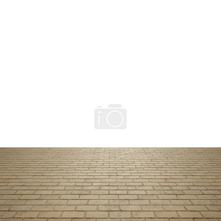 Konzeptioneller beiger Vintage-Hintergrund mit nacktem Backsteinboden und einer weißen Wand als Retromuster-Layout. 3D-Illustration Metapher für Bauwesen, Architektur, Stadt- und Innenarchitektur 