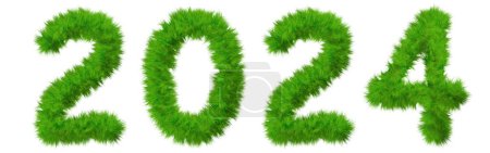 Foto de Concepto conceptual 2024 año hecho de césped verde de verano símbolo de hierba aislado sobre fondo blanco. 3d ilustración como metáfora de futuro, naturaleza, medio ambiente, crecimiento orgánico, ecología, conservación - Imagen libre de derechos