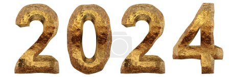 Photo for Concept or conceptual 2024 year made of  brown  ice font isolated on white background. An abstract 3D illustration as a  metaphor for future,celebration,nature,environment,ecology and climate - Royalty Free Image