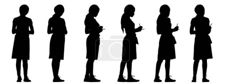 Téléchargez les photos : Concept silhouette noire conceptuelle d'un serveur féminin prenant un ordre à partir de différentes perspectives isolées sur blanc. Illustration 3D comme métaphore du travail, des affaires, de la relaxation et du mode de vie - en image libre de droit