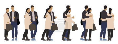Photo for Concept conceptual silhouette of a couple walking holding shopping bags from different perspectives isolated on white. 3d illustration as a metaphor for business, relationship and lifestyle - Royalty Free Image