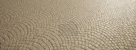 Concepto o fondo beige sólido conceptual de piso de textura de adoquín onda como un diseño de patrón moderno. Una metáfora de la ilustración 3d para la construcción, arquitectura, diseño urbano e interior 