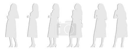 Photo for Concept conceptual gray paper cut silhouette of a casually dressed woman walking from different perspectives isolated on white.3D illustration as a metaphor for relaxation, comfortable, practical and lifestyle - Royalty Free Image