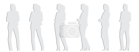 Foto de Concepto o silueta conceptual de una mujer de negocios de corte de papel gris desde diferentes perspectivas aisladas en blanco. Una ilustración 3d como metáfora del éxito, los negocios, la confianza, el liderazgo, la visión - Imagen libre de derechos
