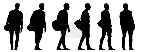 Photo for Concept conceptual black silhouette of a man carrying a duffel bag from different perspectives isolated on white . 3d illustration as a metaphor for sport, fitness, travel and active lifestyle - Royalty Free Image