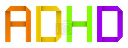 Illustration for Vector concept or conceptual paper origami font forming the word ADHD isolated on white background as a metaphor for hyperactivity, attention deficit and impulsive behavior, awareness and education - Royalty Free Image