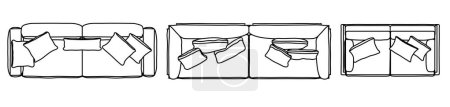 Illustration for Concept or conceptual set or collection of loveseat couches from different perspectives on white. Vector as a metahor for architecture and interior design, modern style, home and business - Royalty Free Image