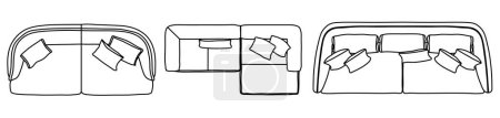 Ilustración de Conjunto conceptual o conceptual o colección de sofás loveseat desde diferentes perspectivas sobre el blanco. Vector como metahor para la arquitectura y el diseño de interiores, estilo moderno, hogar y negocios - Imagen libre de derechos