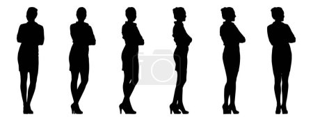 Illustration for Vector concept conceptual black silhouette of a businesswoman from different perspectives isolated on white background. A metaphor for success, education, business, confidence, leadership and vision - Royalty Free Image
