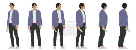 Illustration for Vector concept conceptual silhouette of a men standing holding a paper in hand from different perspectives isolated on white background. A metaphor for business, leisure, social life and  lifestyle - Royalty Free Image