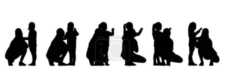 Téléchargez les illustrations : Concept vectoriel silhouette noire conceptuelle d'une mère parlant avec sa fille de différentes perspectives isolées sur le blanc. Une métaphore pour le rôle parental, la maternité, l'enfance, la famille et l'amour - en licence libre de droit
