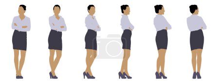 Téléchargez les illustrations : Concept vectoriel silhouette conceptuelle d'une femme d'affaires à partir de différentes perspectives isolées sur fond blanc. Métaphore du succès, de l'éducation, des affaires, de la confiance, du leadership et de la vision - en licence libre de droit